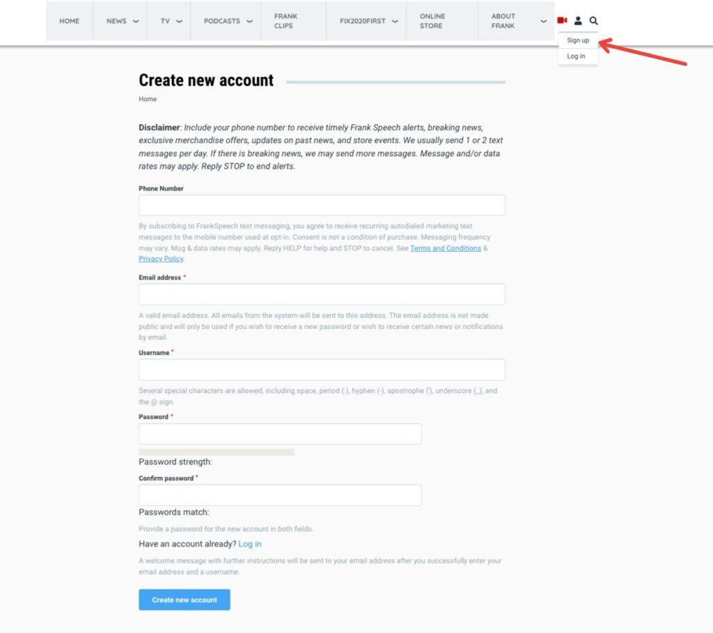 Image - Signup on Frankspeech