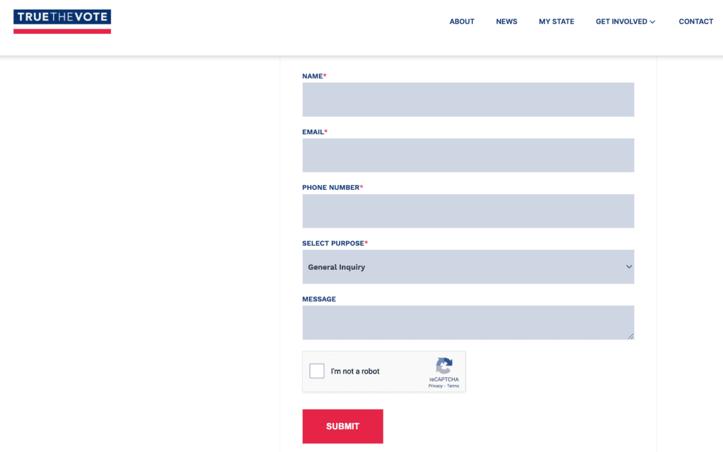 Official True The Vote Website Contact Form