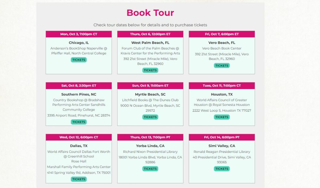 Tickets for Nikki Haley Book Tour Schedule