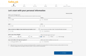 Safelink Lifeline Application page